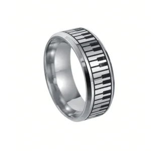 1 anillo creativo de teclado de piano de acero inoxidable con diseño