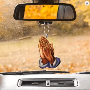 1. Colgante de mano de oración de Jesús, colgante cristiano 2D para espejo