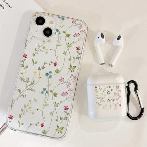 1 funda transparente con diseño floral y 1 funda compatible con Airpods