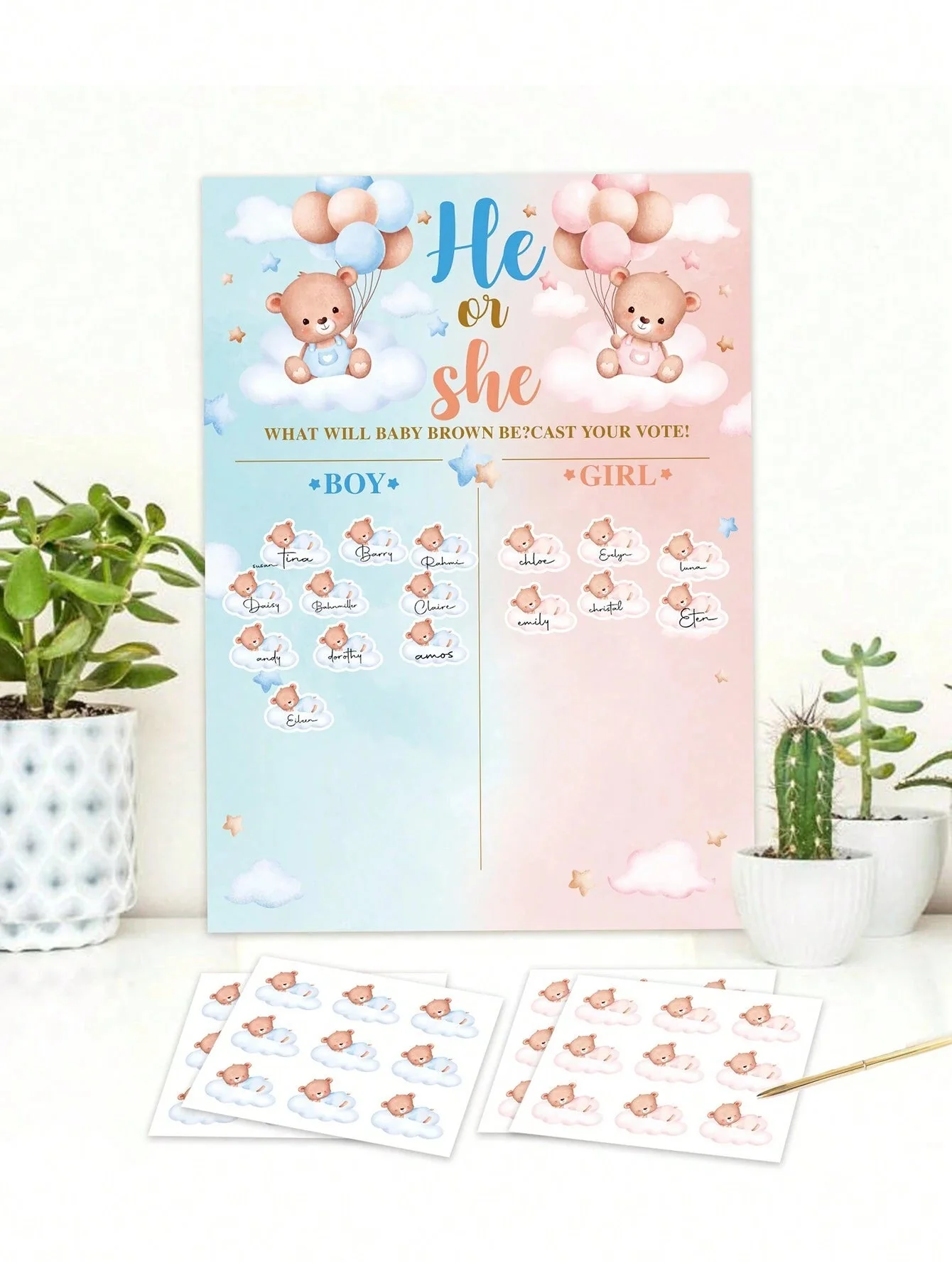 1 juego de pegatinas para juegos de revelación de género, póster de predicción de género - Imagen 8