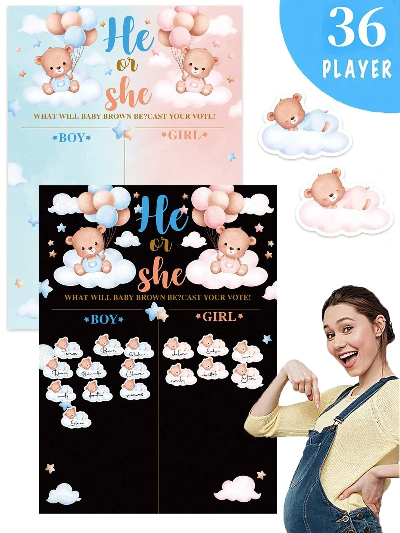 1 juego de pegatinas para juegos de revelación de género, póster de predicción de género - Imagen 2