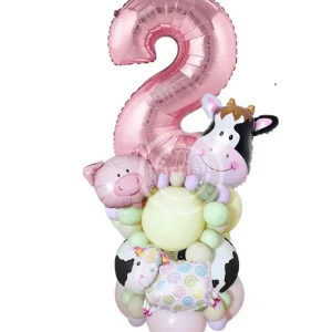 1 juego decoración  animales de granja rosa con globos, decoración para fiesta