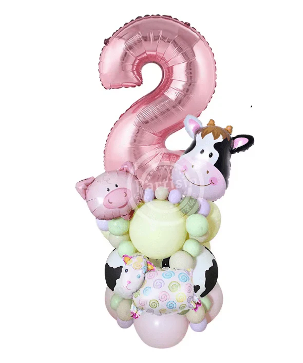 1 juego decoración animales de granja rosa con globos, decoración para fiesta