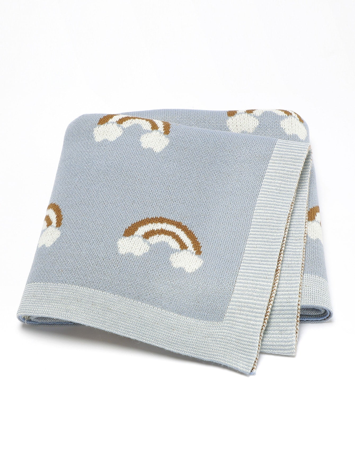 1 manta de bebé de punto azul claro con patrón de arcoíris para todas las estaciones - Imagen 4