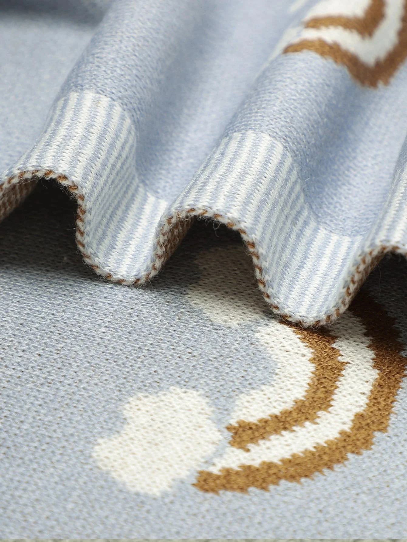 1 manta de bebé de punto azul claro con patrón de arcoíris para todas las estaciones