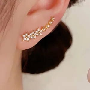 1 Par de Elegantes Aretes de Botón con Flores de Pedrería para Mujer