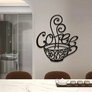 1 pcs de silueta de taza de café para decoración de pared, escultura de metal para cafetería