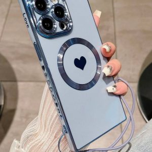 1 pieza funda para teléfono galvanizado, con imán en forma de pupila, diseño de corazón