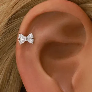 1 pieza Pendientes planos de lazo de plata de ley 925 color PLATEADO