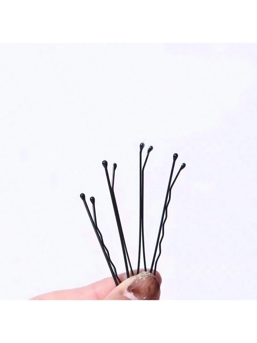 100 pinzas para el pelo de metal negro de 5 cm, sencillas, para mujer, con ondas