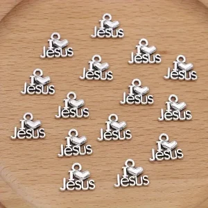 15 piezas de dijes de aleación de zinc "I Love Jesus"