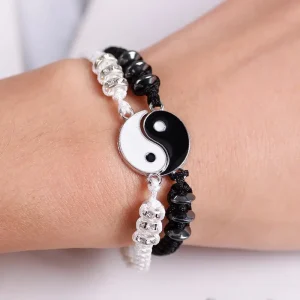 2 unids juego de pulseras en blanco y oscuro de Yin Yang