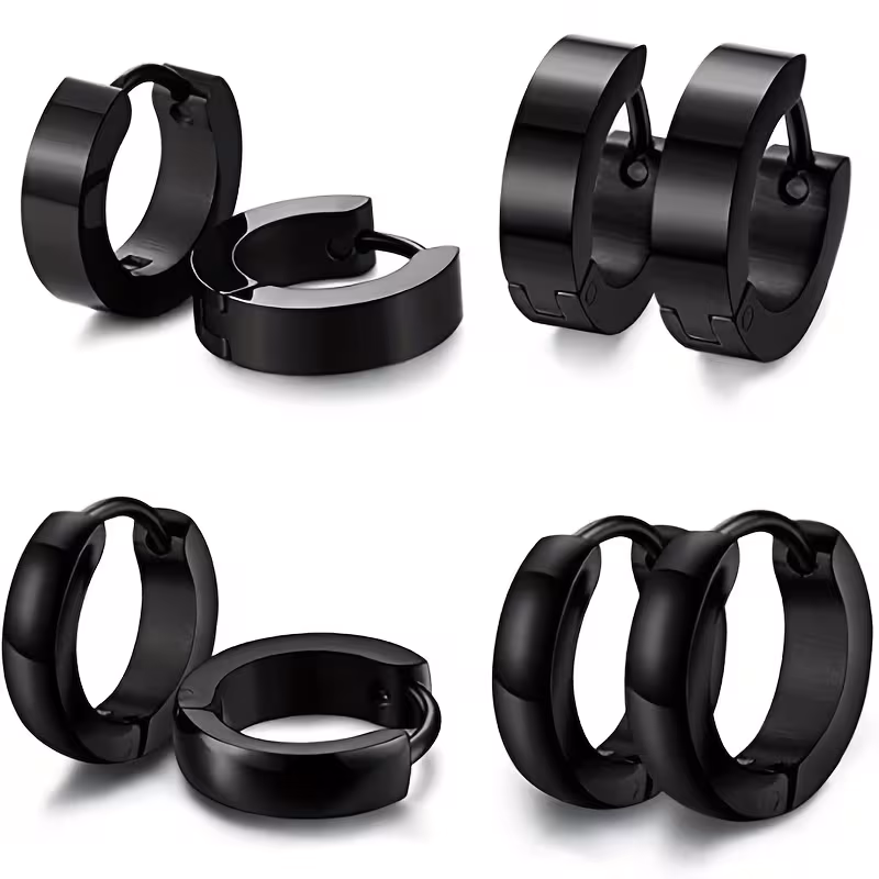 4 Pares, Pendientes De Aro Pequeños De Acero Inoxidable