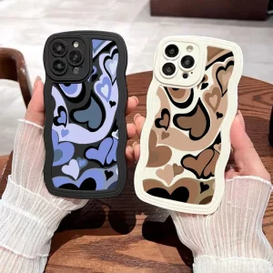 2pcs Funda De Teléfono Con Gráfico De Corazones A Prueba De Golpes Para IPhone