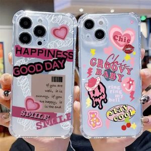 2pcs Funda para Teléfono con Patrón de letras y dibujos para iPhone