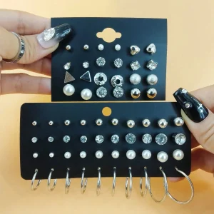 32 Par/set De Pendientes Geométricos Simples Triangulares, De Corazón Y Circulares