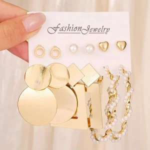 6 pares de delicados pendientes de aleación con diseño de perlas de imitación