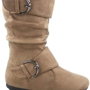 Botas de gamuza sintética con dos hebillas y tacón plano con cremallera a media pantorrilla