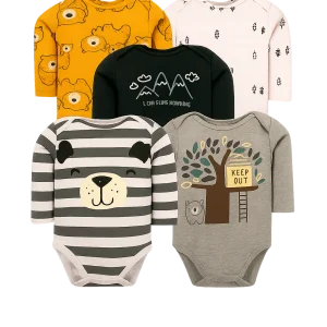 Set 5 Bodys Manga Larga Osito Gris