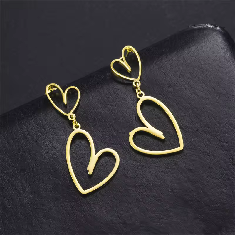 Pendientes de aro de acero inoxidable con dos corazones