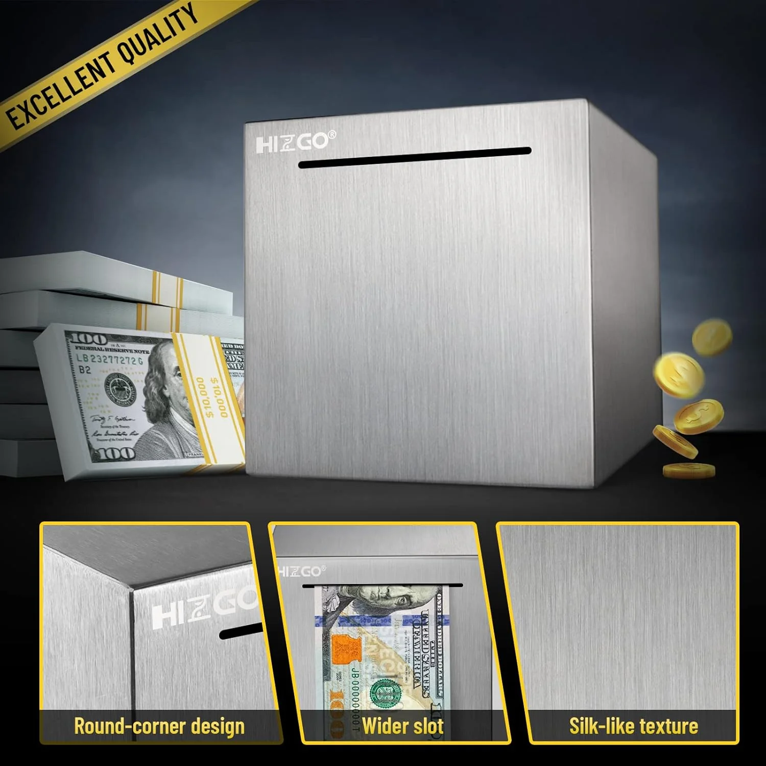 Alcancía segura Hizgo de acero inoxidable para adultos, ahorros para niños, solo ahorro - Imagen 3