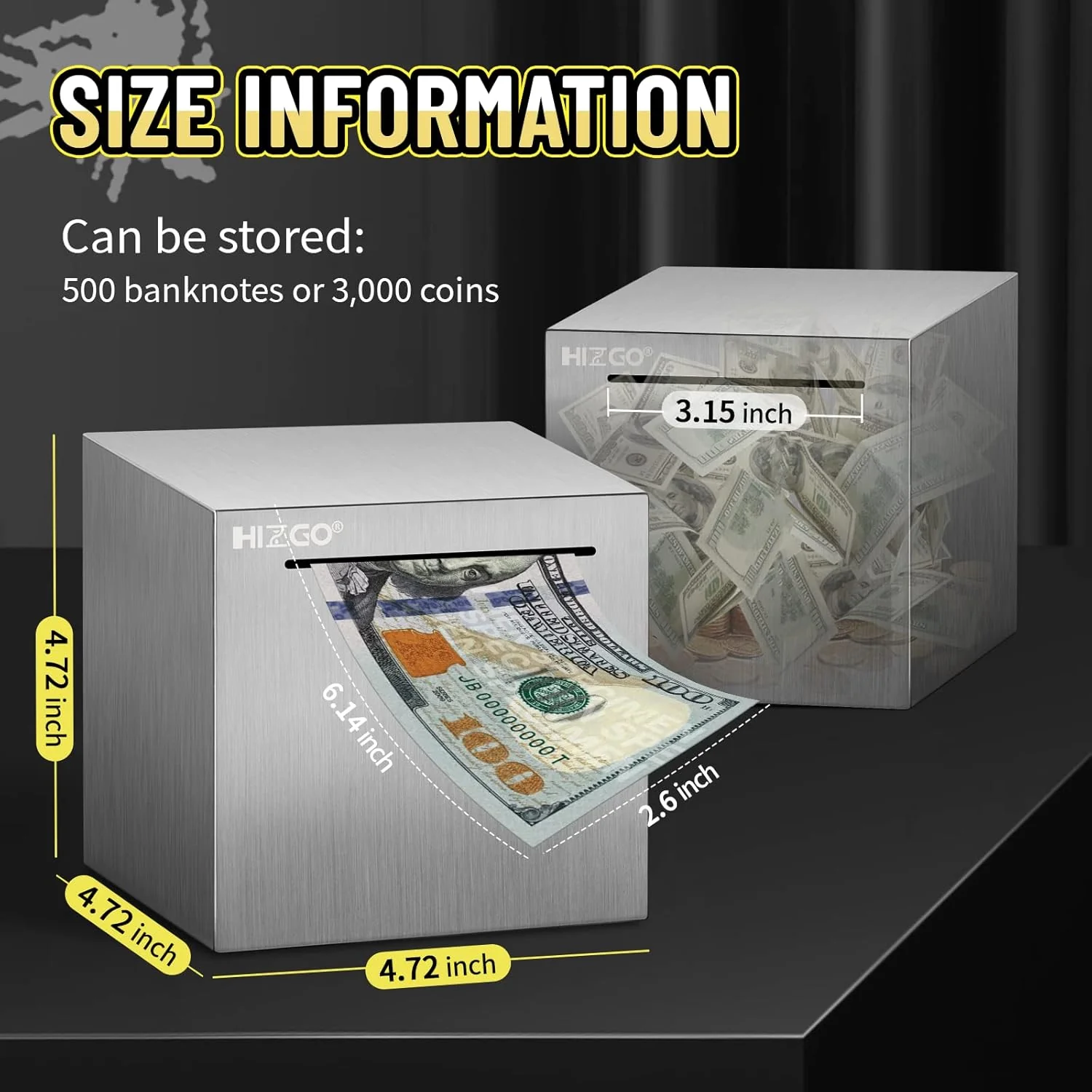 Alcancía segura Hizgo de acero inoxidable para adultos, ahorros para niños, solo ahorro - Imagen 2