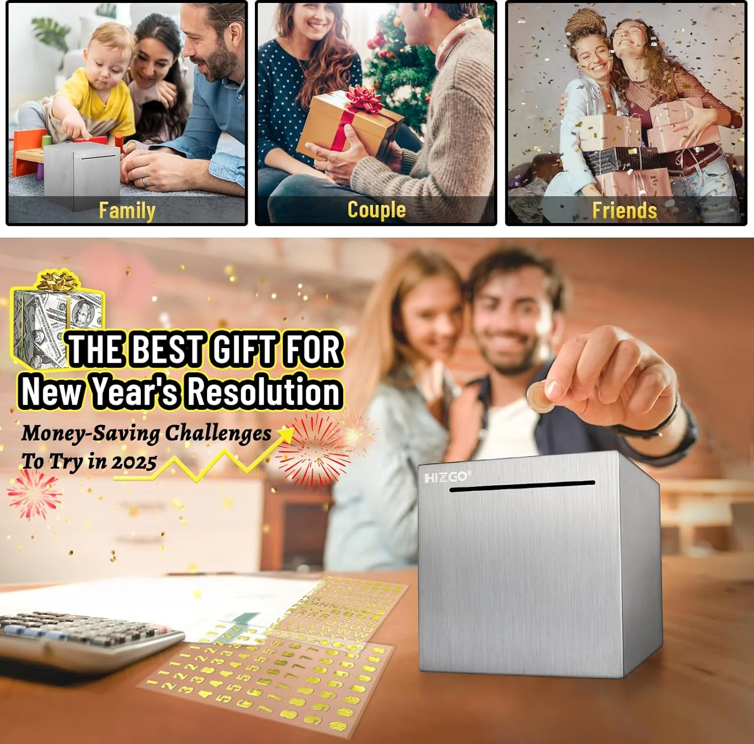 Alcancía segura Hizgo de acero inoxidable para adultos, ahorros para niños, solo ahorro - Imagen 7