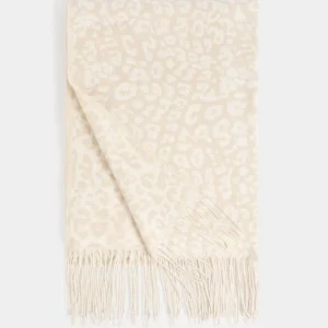 Bufanda con estampado de leopardo marfil mujer