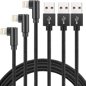 Cable de carga rápida, cable de ángulo recto de 3 pies, paquete de 3 cables de carga de sincronización de datos