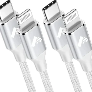Cable USB C a Lightning de 3 pies, paquete de 2 cables para iPhone, trenzado