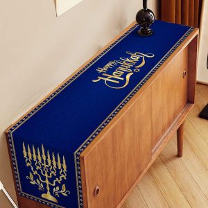 Camino de mesa de lino feliz Hanukkah decoración de Janucá judía
