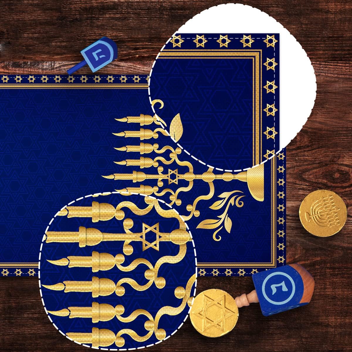 Camino de mesa de lino feliz Hanukkah decoración de Janucá judía - Imagen 4