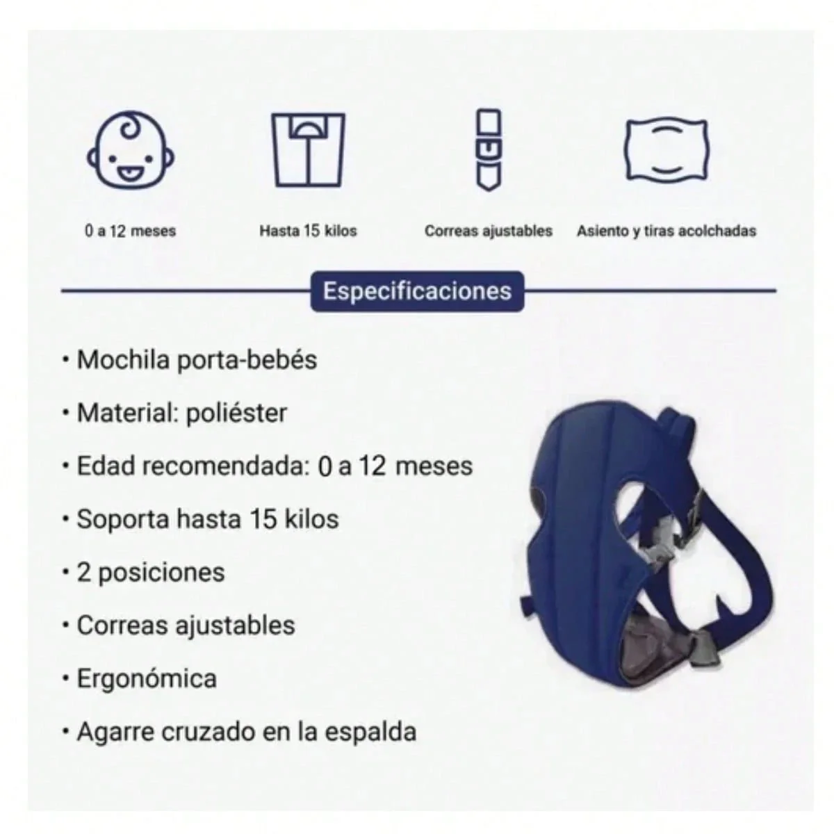 Cangurera Mochila Porta Bebe Ergonómica 3 en 1 Azul - Imagen 4