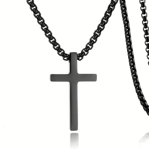 Collar de cruz minimalista de acero inoxidable 304L duradero para hombres