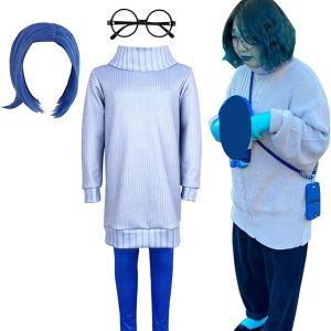 Disfraz de anime de tristeza para cosplay, disfraz de Halloween completo con peluca y gafas