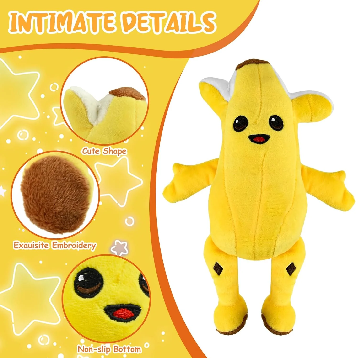 Divertido animal de peluche de plátano humano pelado para niños y fanáticos, color amarillo