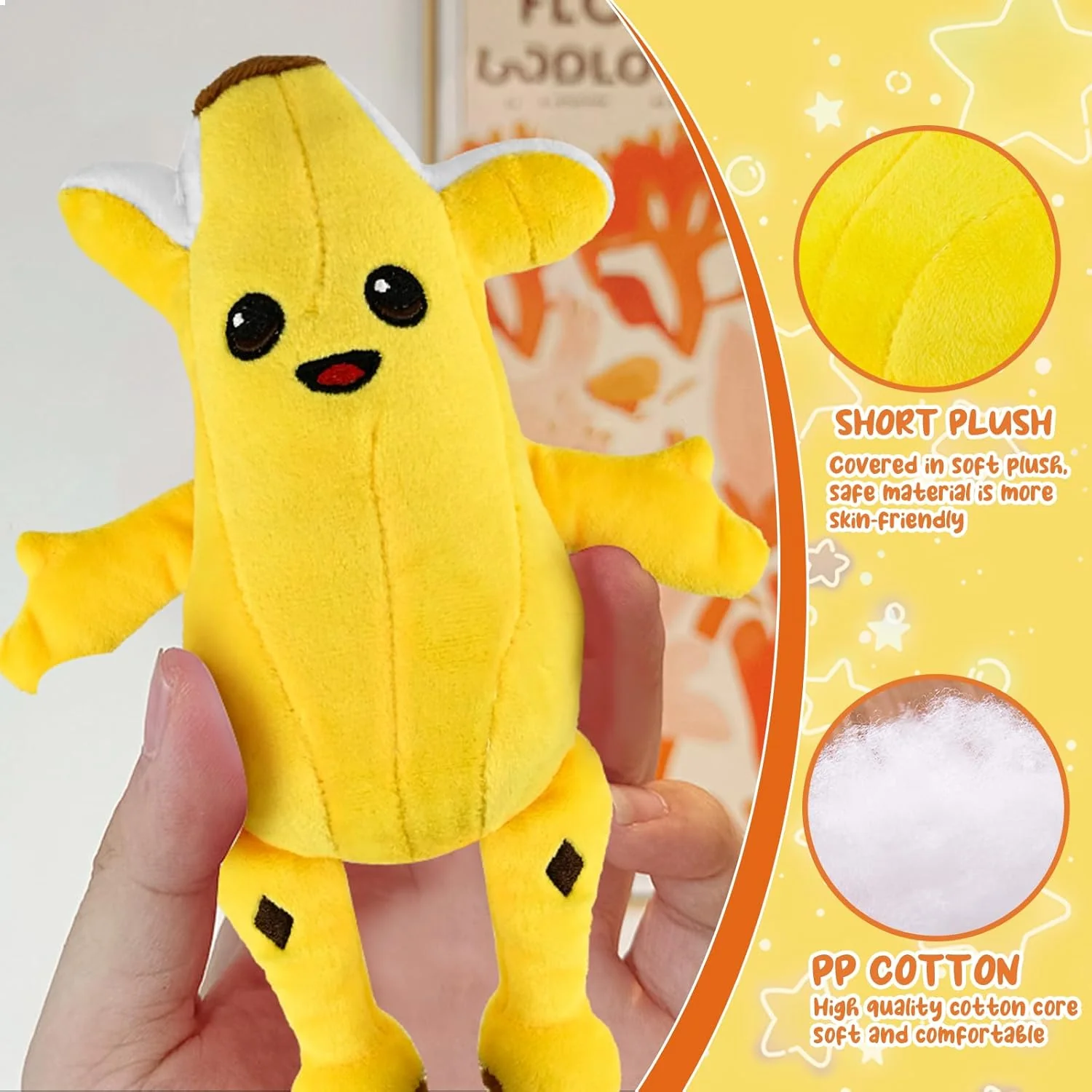 Divertido animal de peluche de plátano humano pelado para niños y fanáticos, color amarillo - Imagen 5