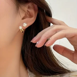 Elegantes Pendientes de Botón con Perla Falsa y Pasadores - Diseño Versátil para Uso Diario