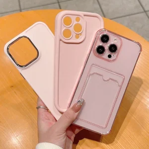 Estuche protector para teléfono Apple con tarjetero, color rosa bebé, 3 unidades