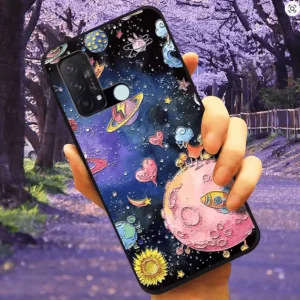 Funda con relieve de flores y planeta , suave, trasera