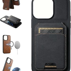 Funda de cuero para teléfono con tarjetero, con carga magnética inalámbrica iphone 14 Pro