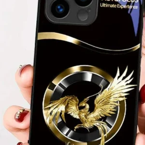 Funda de Teléfono de Vidrio con Patrón de Logo de Fénix Dorado, para iphone 13 Pro
