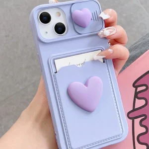 Funda para teléfono con marco de fotos y tarjetero, con doble pegatina de corazón