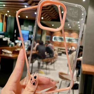 Funda transparente a prueba de golpes con diseño de bloques de color