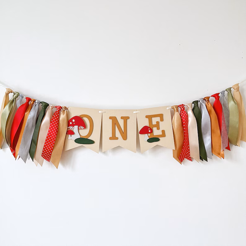 Banner de trona con forma de hongo, primer cumpleaños de hada, decoración de fiesta