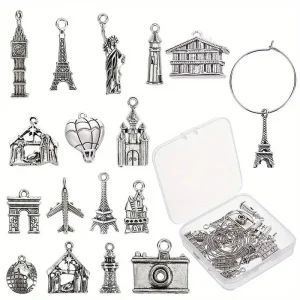 Juego de 16 Piezas de Dijes para Vasos Inspirados en Viajes - Colgantes de Aleación