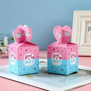 Juego de 24 cajas para revelar el género del bebé, para niño o niña, decoración de mesa