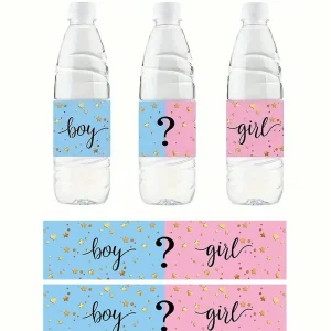 Juego de 24 pegatinas para fiesta de revelación de género, etiquetas para botellas