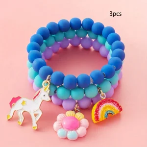 Juego de 3 pulseras de la amistad con diseño de caballo arcoíris para niñas