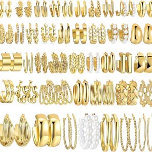 Juego de 42 pares de aretes de aro dorados para mujer